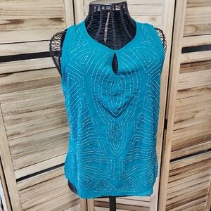Chico's Black Label Beaded Green Holiday Tank Sz Large